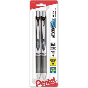 EnerGel Deluxe RTX Liquid Gel Pen 0.7mm Metal Tip Black Ink 2 Pack (BL77BP2A)